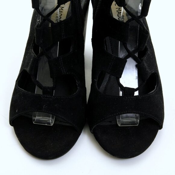 Steve Madden Bleu Textile Lace Up Side Zip Heeled Sandals Black Women Size 7 - Picture 9 of 12